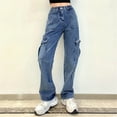 thumbnail image 4 of outfmvch jeans for women button high waist patchwork pocket elastic jeans slim denim pants for women cargo pants, 4 of 9