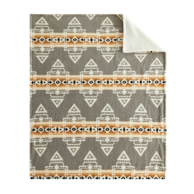 Dearfoams Reverse Sherpa Throw Blanket Grey Aztec Standard Throw Walmart