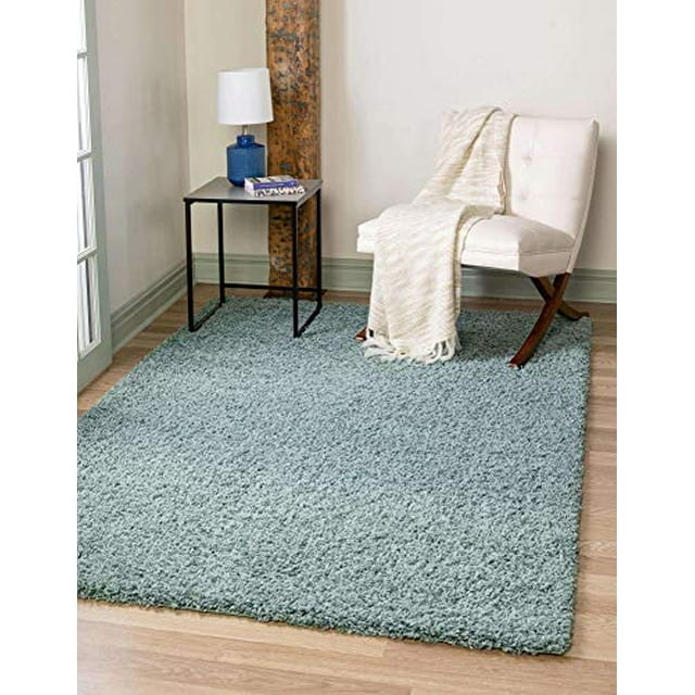 Unique Loom Solo Solid Shag Collection Modern Plush Light Slate Blue Area Rug (5' 0 x 8' 0)