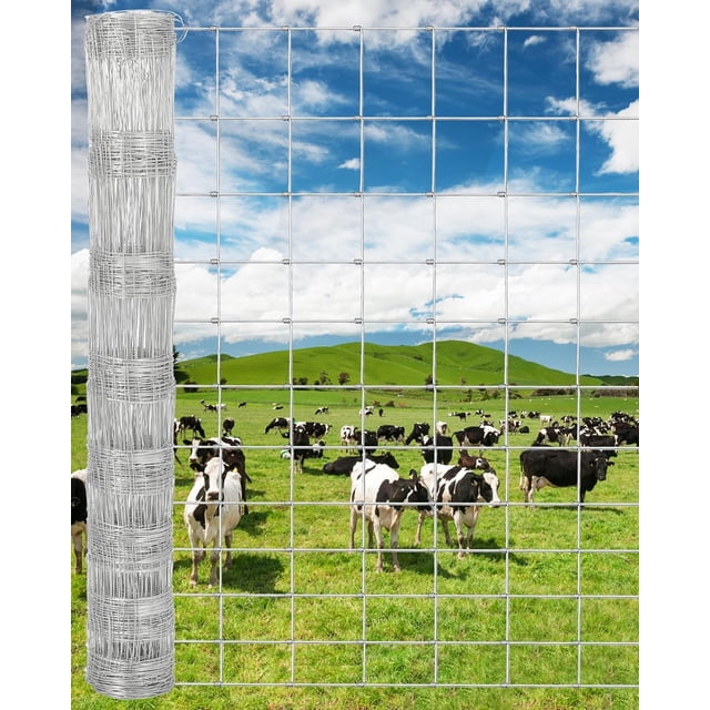 Clôture pour Bovins en Acier Galvanisé Robuste 6 Pi x 328 Pi à Maillons de Chaîne, Conception Résistante à la Rouille, Polyvalente, Fil de Ferme et de Cour, Clôture Roulée pour Bétail, Chèvres, Moutons, Porcs et Cerfs