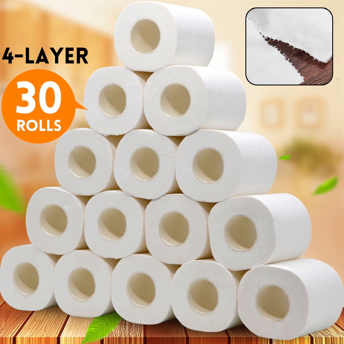 30Rolls 4Layers Toilet Paper, Instant Paper, Soft Bath Tissue Toilet