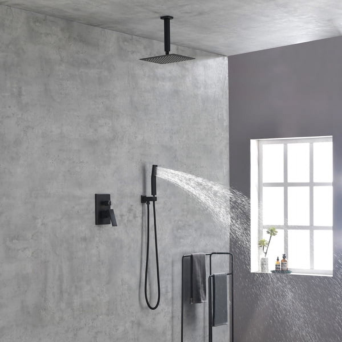 Matte Black Luxury Shower Set – Rainfall Head, Pressure Balance Valve, Brass Mixer & Handheld Sprayer