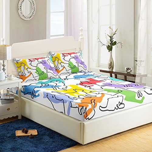 Cat Fitted Sheet for Teens 3D Black Cat Sheet Set Full Size Black Cat