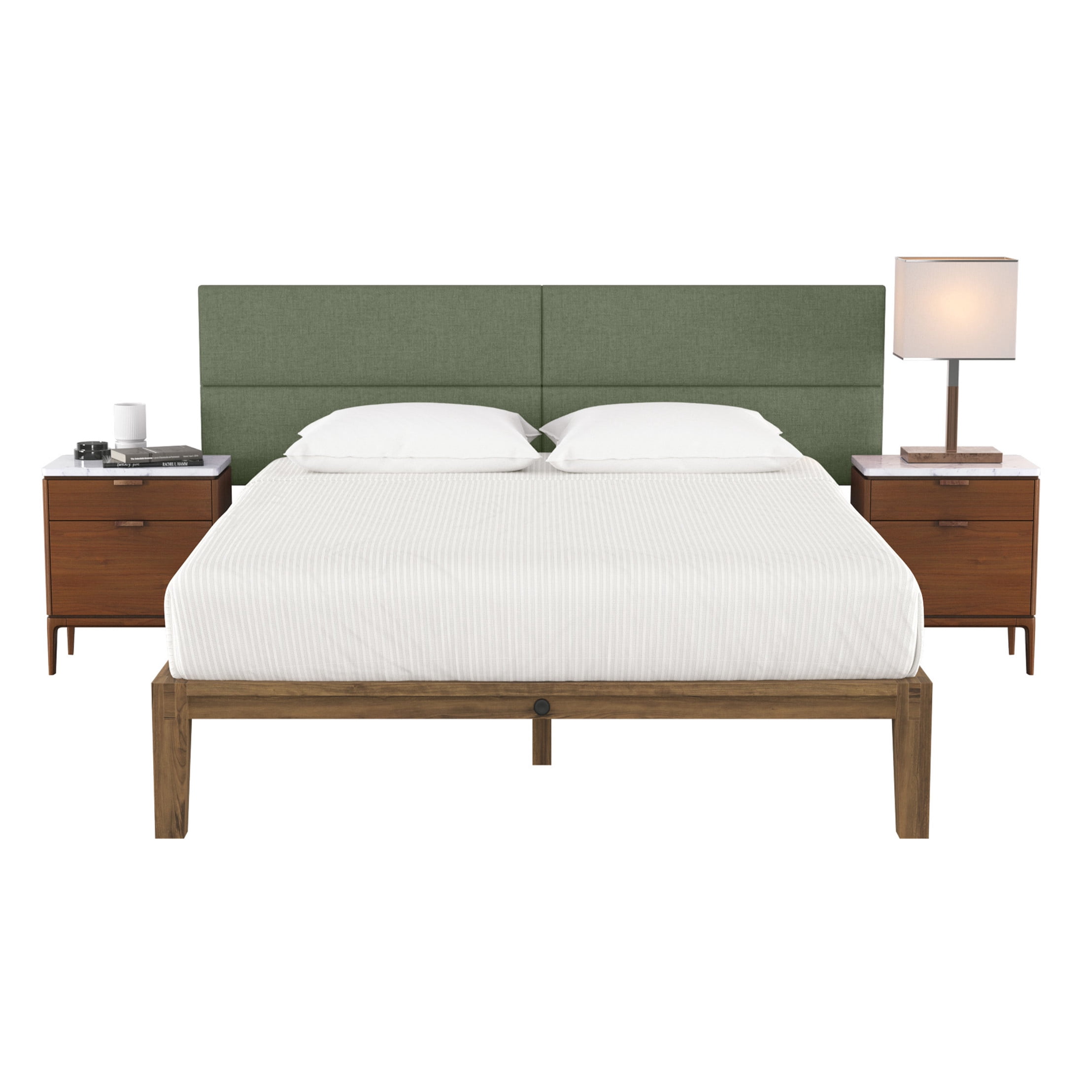 Jaxx Panelist Modern Padded Headboard – Set of 4 Wall Mounted Panels - King, Cypress Green Microvelvet
