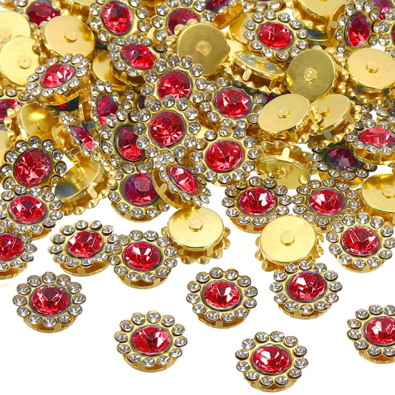 Uxcell 12 mm Sew on Rhinestones, Metal Base Flower Claw Gems Crystals,Red 100 Pcs