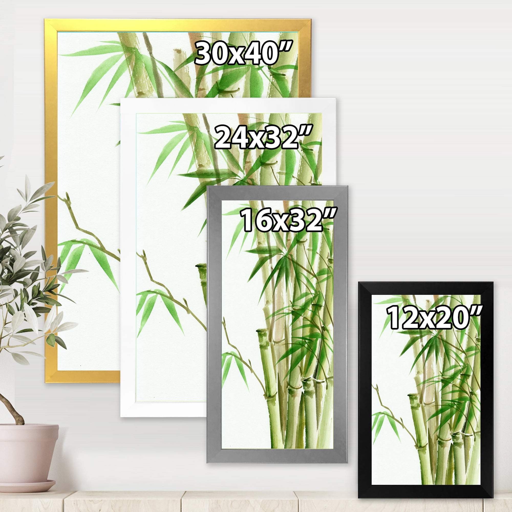 Designart 'Detail of Dark Green Bamboo and Leaves II' Traditional Framed Art Print