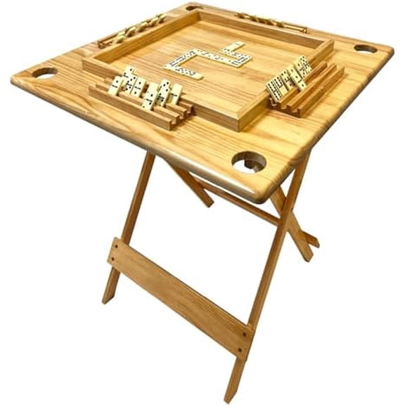Wood Domino Tile Game Wood Folding and Portable Built-in Dominoes Holders Full Size Portable and Foldable Fits in Closet or Garage$$Furniture