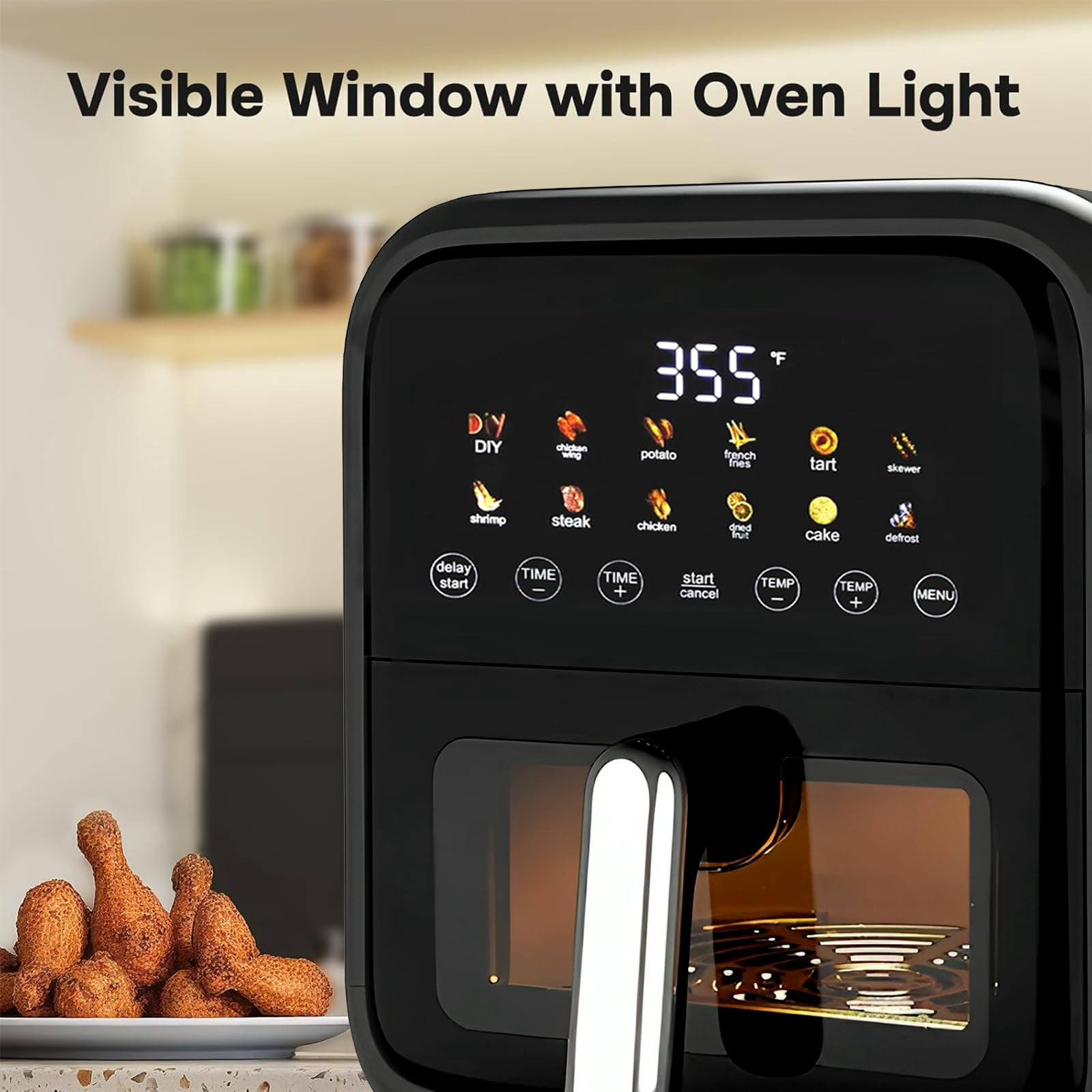Plum Chef 7.5-Quart Air Fryer with Easy-View Window, 12-in-1 Large Digital Airfryer with Rapid Air Technology, 1800W, Black