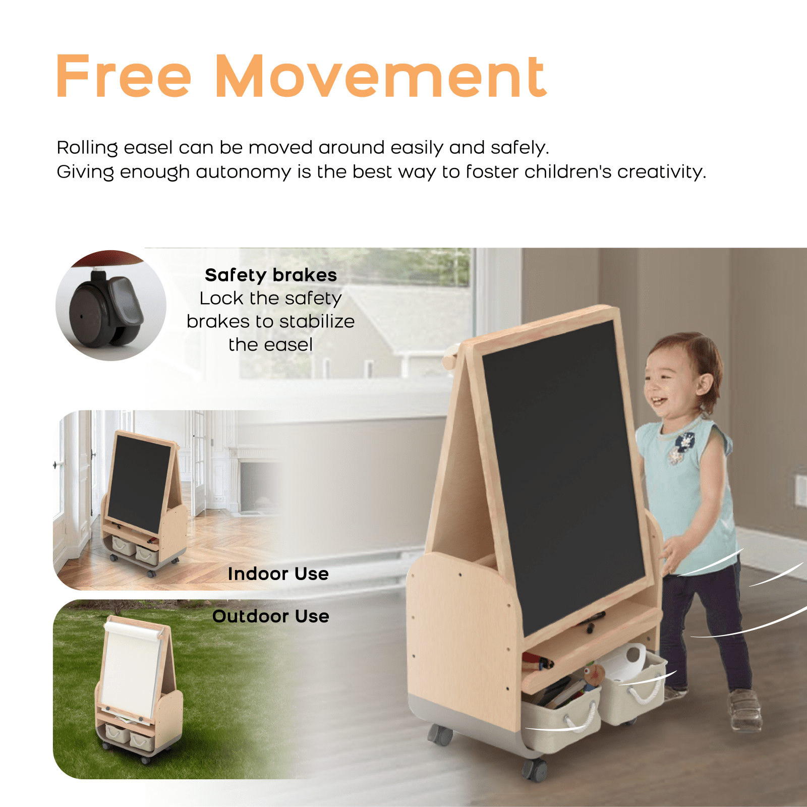 3-in-1 Art Easel for Kids Double-Sided Board Easel with Wheels and Storage Bags Adjustable Height Easel for Toddlers Magnetic Chalkboard & Whiteboard,Grey