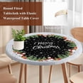 thumbnail image 4 of Black Christmas Round Tablecloth, Fitted Table Cover with Elastic for 45"-54" Round Tables, Xmas Pine Trees Snowflakes Snowman Table Cloth Outdoor Indoor Dinning Party Waterproof Tablecloths, 4 of 7