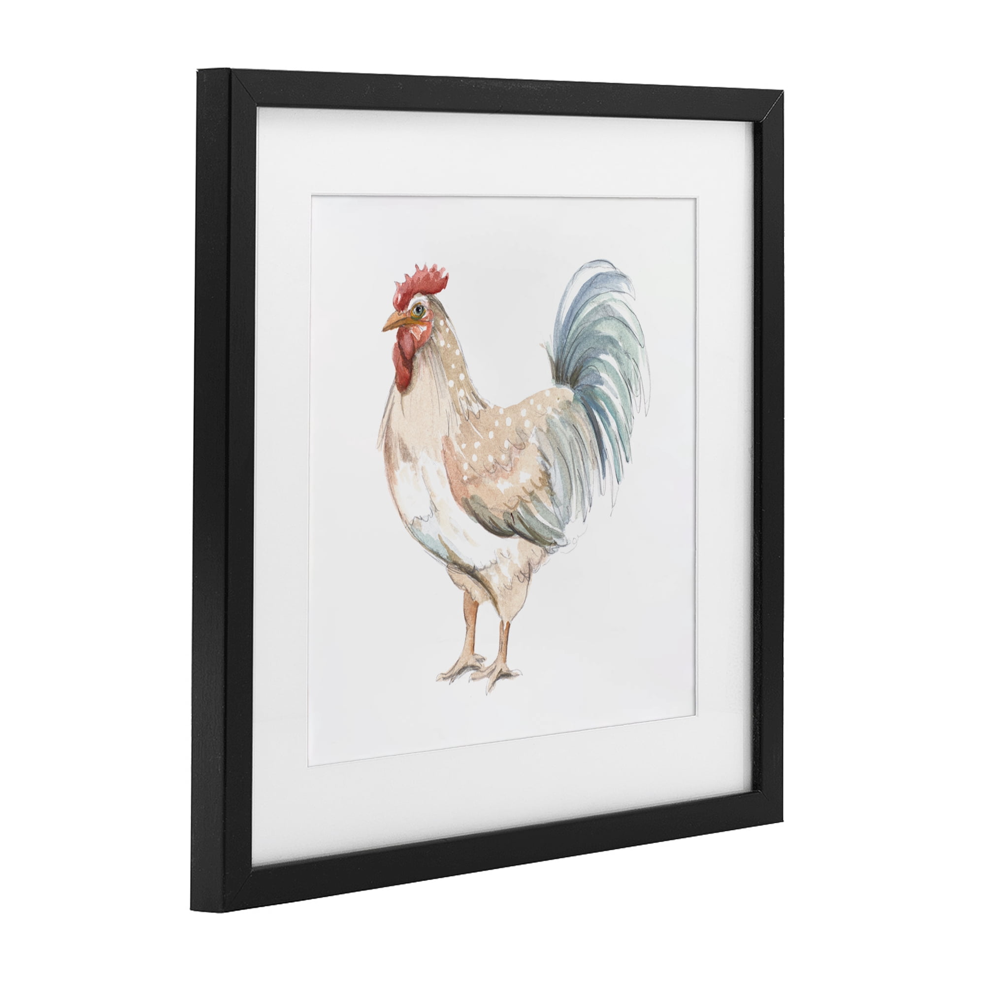 Stupell Industries Watercolor Rooster Sketch Black Framed Print Under Glass, design by Patricia Pinto