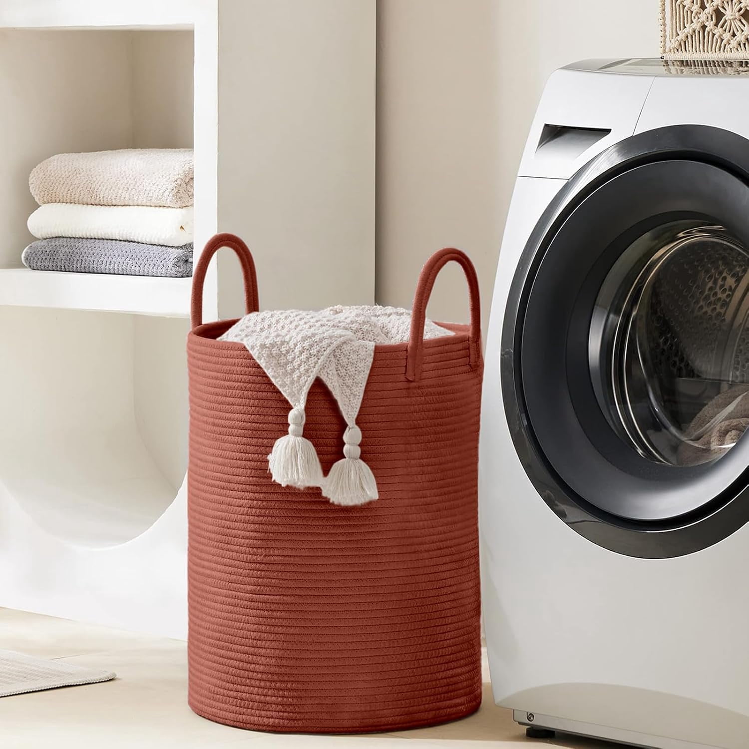 Laundry Hamper Basket, Woven 58L Tall Laundry Basket for Blanket Organizer- Clothes Hamper Baby Nursery Hamper for Blanket Storage in Bedroom
