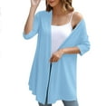 thumbnail image 1 of Womens Open Front Long Cardigans 3/4 Sleeve Flowy Lightweight Cardigan Tops Draped Ruffle Soft Outwear Blouse Blue, M, 1 of 7
