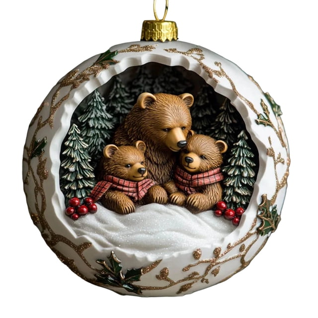 Letrero Colgante Plano de Acrílico con Diseño de Familia de Osos Navideños (8 Cm) | Decoración Festiva para Paredes, Mesas y Ventanas | Material Acrílico Resistente | Adorable Diseño Familiar | Ideal