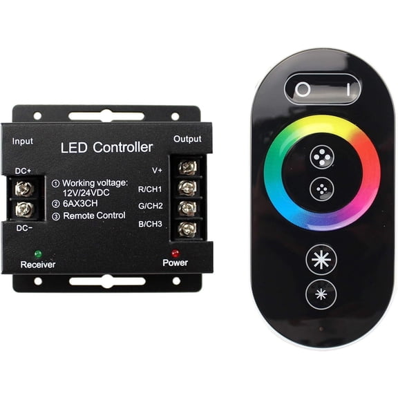 DC 12V-24V 18A LED Dimmer Switch RGB Control Box Touch RGB Controller, RGB LED Controller for Strip Lights LED Light Controller, RF Wireless Dimmer for SMD 5050 3528 2835 RGB LED Strip Lights