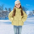 thumbnail image 2 of AINIYS Girls and Toddlers' Cropped Full-Zip Stand Collar Puffer Winter Oversized Jacket with Pocket Yellow 9-10Years, 2 of 6