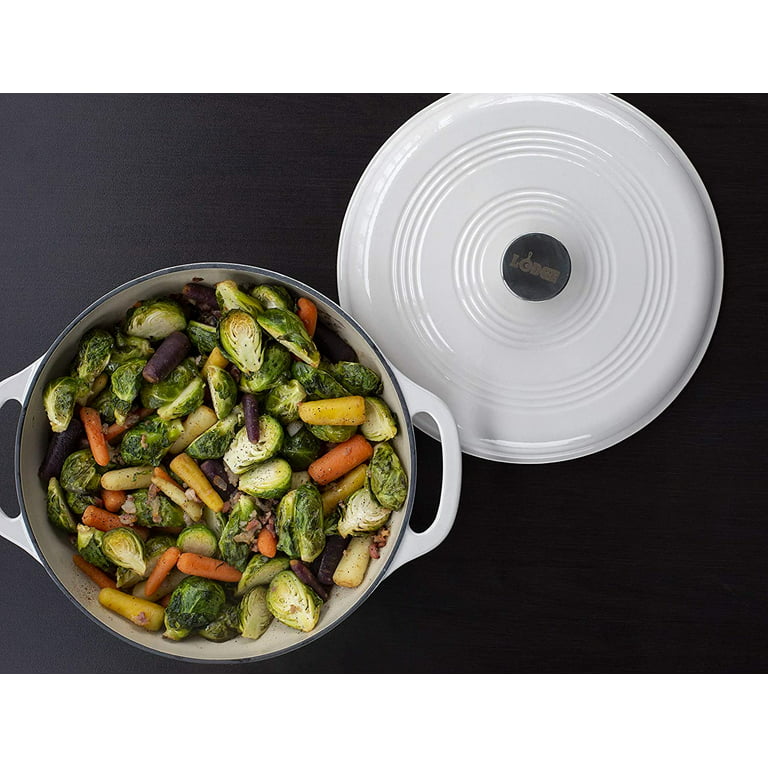 Lodge Oyster Enameled Dual Handles Cast Iron 6qt Dutch Oven with Lid and  Signature Series Heat Resistant Silicon Pot Holder Trivet Mat 