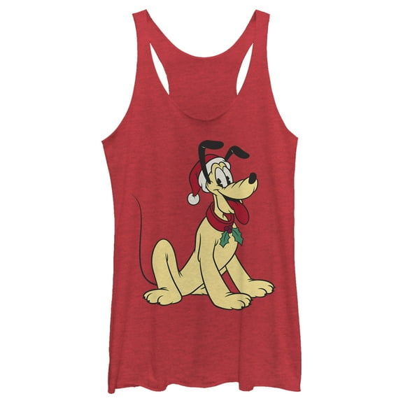 Women's Mickey & Friends Retro Festive Pluto Racerback Tank Top Red Heather 2X Large