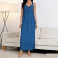 thumbnail image 3 of Women’s Lace V Neck Nightgown Sleeveless Loose Casual Long Nightdress Soft Lightweight Sleepwear,Dark Gray,L, 3 of 6