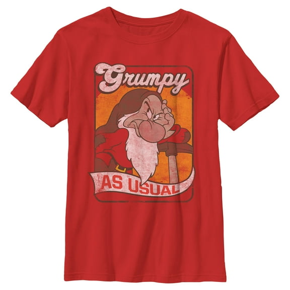 Boy's Snow White and the Seven Dwarfs Grumpy as Usual Distressed Graphic Tee Red X Small