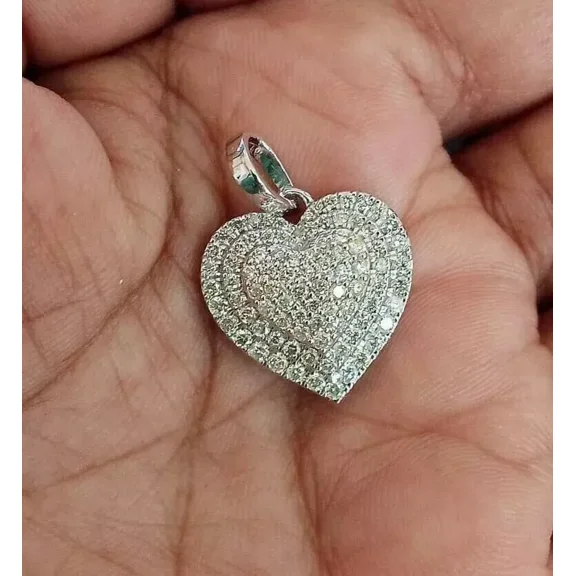 2.30Ct Round Cut Real Moissanite Cluster Heart Pendant 14k White Gold Plated