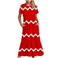 thumbnail image 2 of Plus Size Dresses for Women Ndbuld Women's Fashionable Short Sleeve Round-Neck Loose Printed Long Dress Early Access Deals Red L, 2 of 6