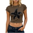 thumbnail image 2 of Xdegoge Womens Lily Floral Graphic Print Crop Tops Short Sleeve Crewneck Slim Fit Shirts Summer Casual Botanical Trendy Fitted T Shirts Y2K Vintage Inspired Basic Tees, 2 of 6