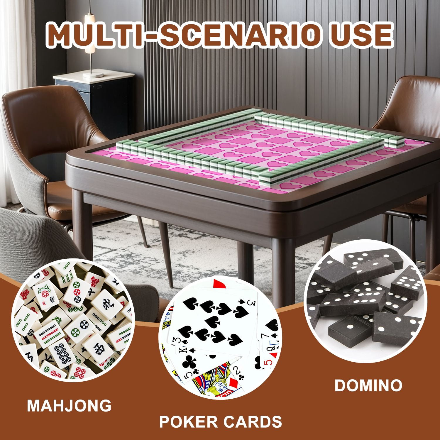 Mahjong Mat 31.5" x 31.5" Pink Heart Square Light Non-Slip Noise Reduction American Mahjong Tiles Table Cover for Dominoes Poker Card Board Games Gift
