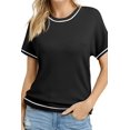 thumbnail image 5 of Womens Tops Trendy Casual Short Sleeve Shirts Crewneck Knit Sweater Top Black M, 5 of 9