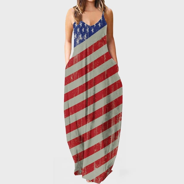 SMihono Robe Maxi Bohème d'Été pour Femmes Grande Taille Robes Maxi d'Été Décontractées Col en V Sans Manches Vacances Plage Poches Longue Robe de Plage