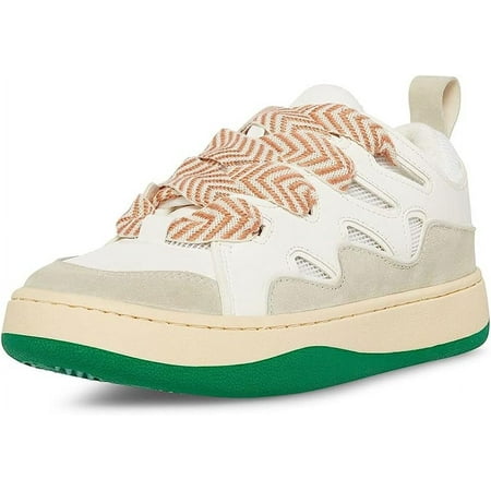 Steve Madden Roaring White/Green Double-Laced Lace Up Low Top Fashion Sneakers (White/Green, 8)