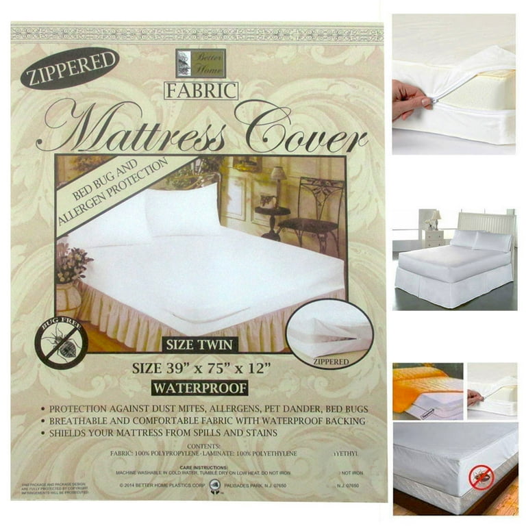 Set of 2 Twin Size Waterproof Zippered Mattress Covers
