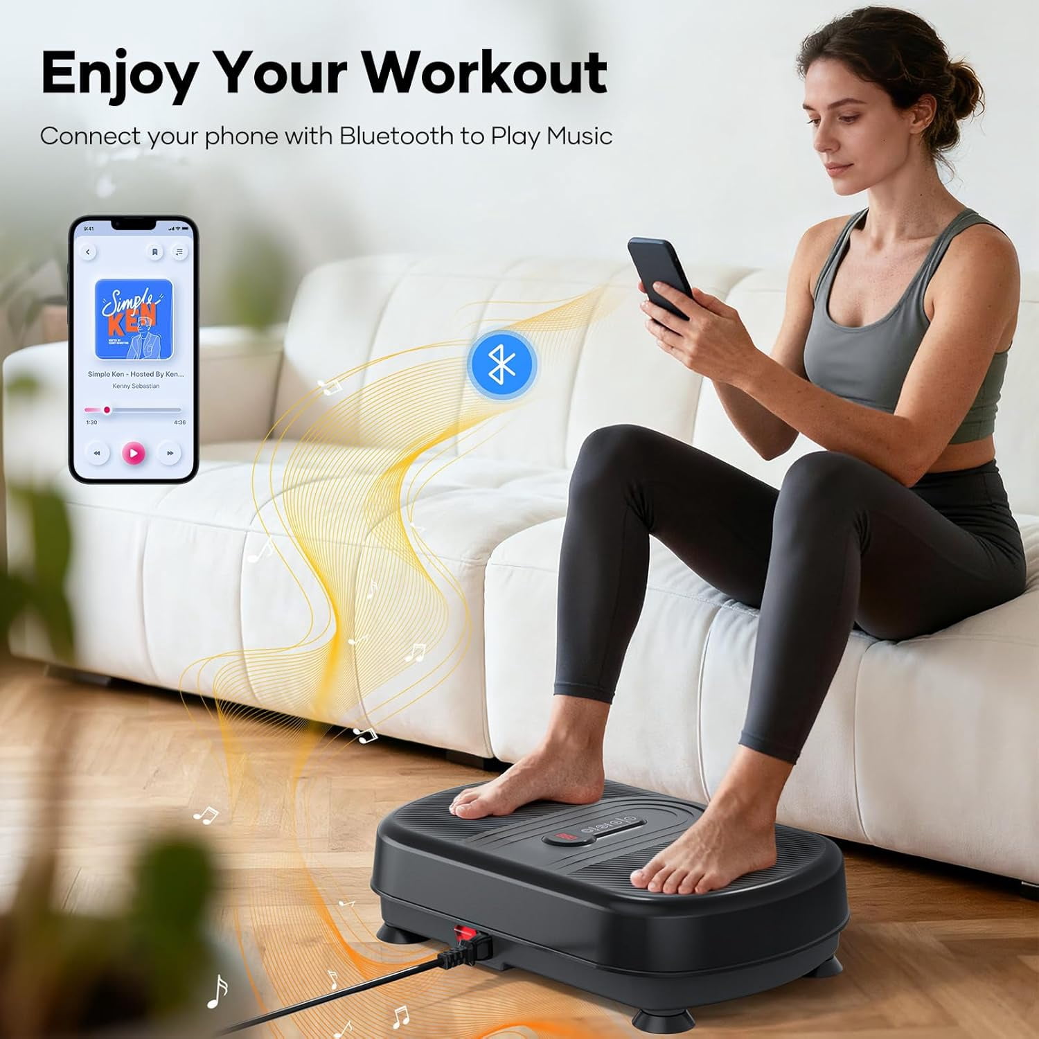 Yolid Vibrating Plate Exercise Machine with Bluetooth & Silicone Pedal for Lymphatic Drainage and Muscle Toning