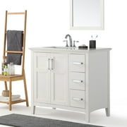 Brooklyn + Max Wilshire 36 inch Contemporary Bath Vanity in Pure White with Bombay White Engineered Quartz Marble Extra Thick Top