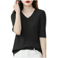 thumbnail image 2 of Delliss Womens Short Sleeve Sweaters V Neck Tops Business Casual Lightweight Knit Comfy Blouses Summer Fashion Outfits 2025, 2 of 3
