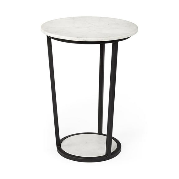 Mercana Bombola II 18 x 25.2 Round White Marble Top & Black Metal Frame Table