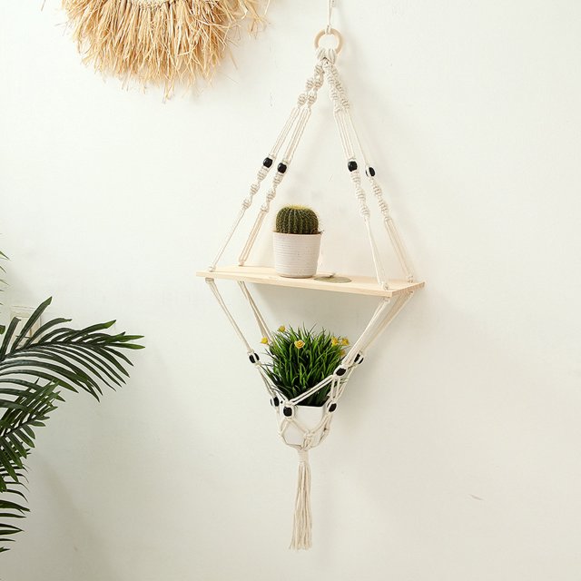 BEADCEST 1Ud Repisa De Pared Para Macetas Tejida Con De Estilo Khaki
