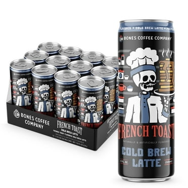 Bones Coffee Ready To Drink Cold Brew Coffee Can | 11 Fl Oz French Toast Flavored Coffee Can (12 Pack)