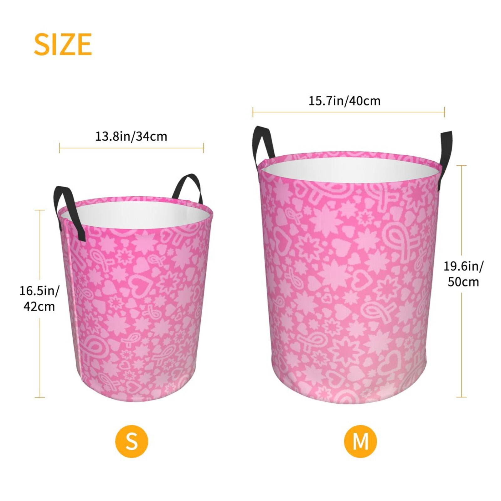 Large Laundry Basket with Handles - Breast Cancer Pink Ribbons Awareness Kids Baby Dirty Clothes Laundry Hamper for Bedroom Aesthetic