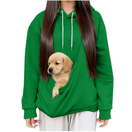 Miluxas Cat Pouch Hoodie for Women Kangaroo Pocket Pouch Sweatshirts Pet Carrier Pullover Animal Holder Long Sleeve Tops Green XL(XL)