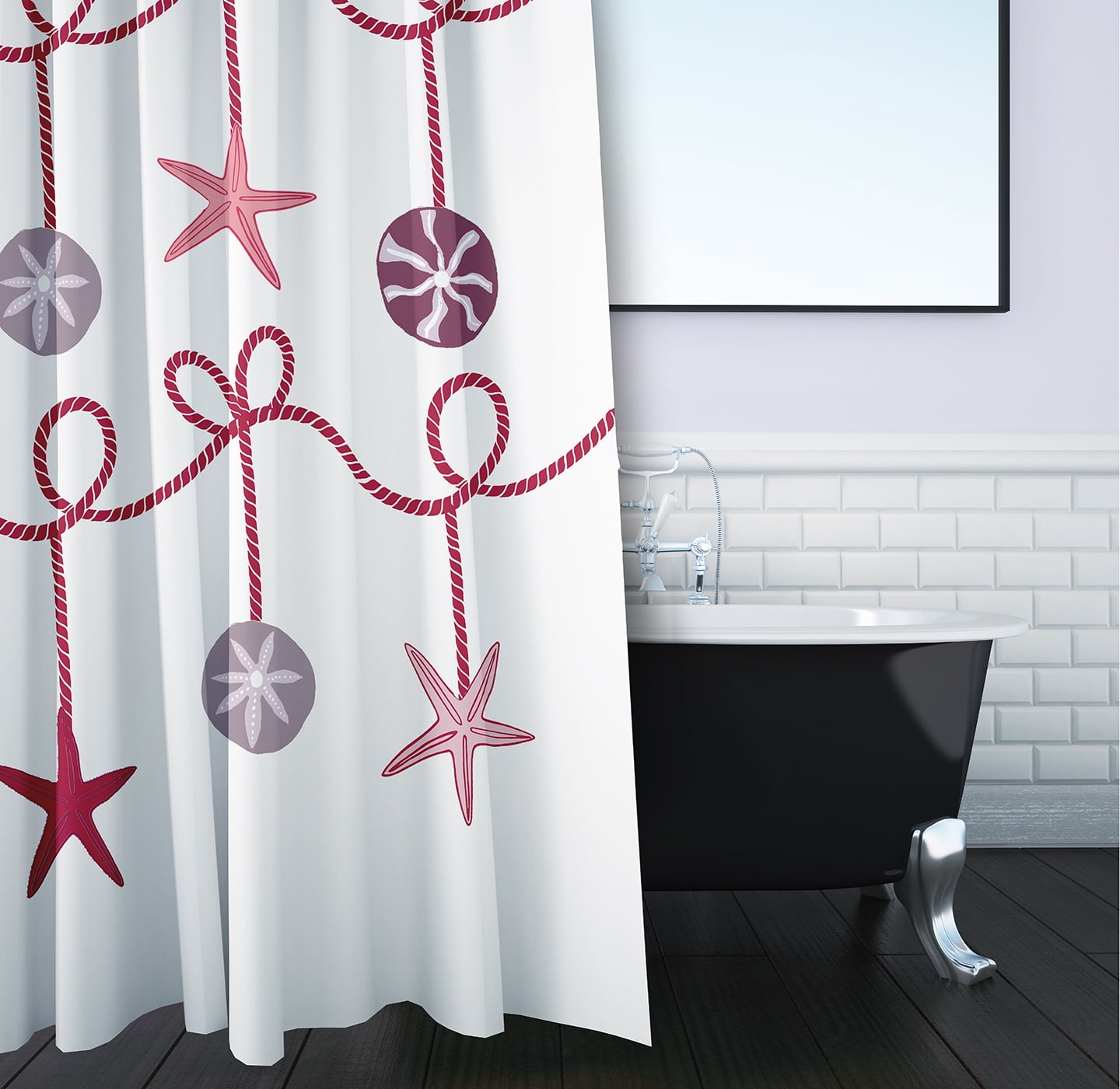 Simply Daisy 70" W x 73" L Sea Ornaments Polyester Shower Curtain, Christmas Pink [1 Ct]