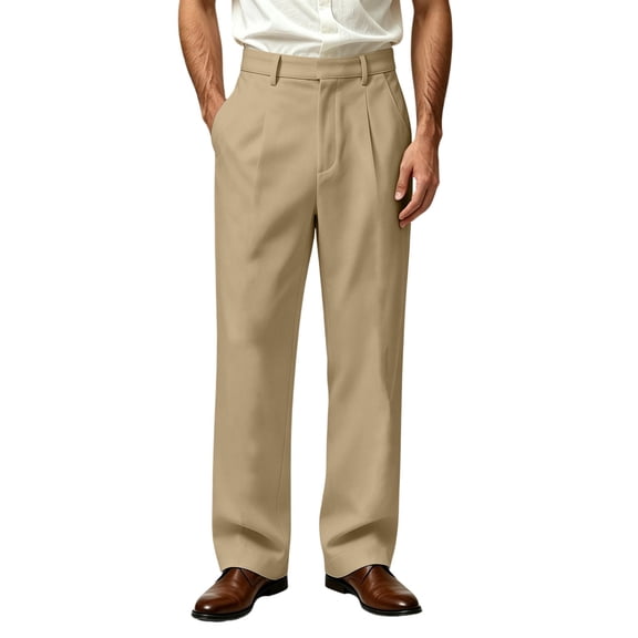 Bosfbaoi Dress Pants for Men Pleated Wide Leg Straight Leg Business Casual Suit Trousers with Belt Loops