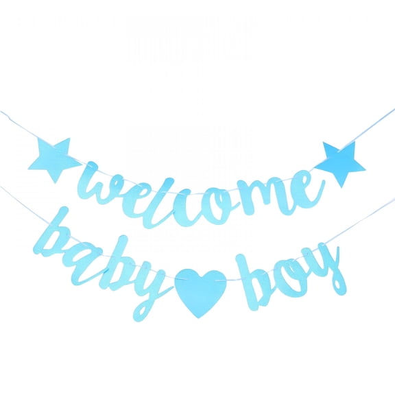 CCOCC 2Pcs Welcome Baby Boy Banners-Gender Reveal Decorations Glitter Baby Shower Banners Wall Backdrop Hanging Decorations Baby Shower Banner
