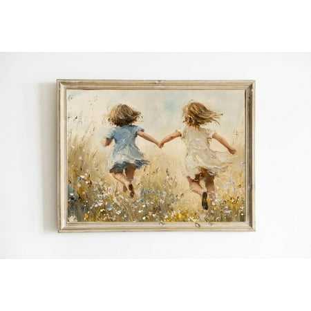 Children in Spring Meadow Nursery Countryside Modern Farmhouse Children's Room Spring Cottagecore Wall Art Poster E522, Unframed Poster Size 8x12 F03.1.18l508