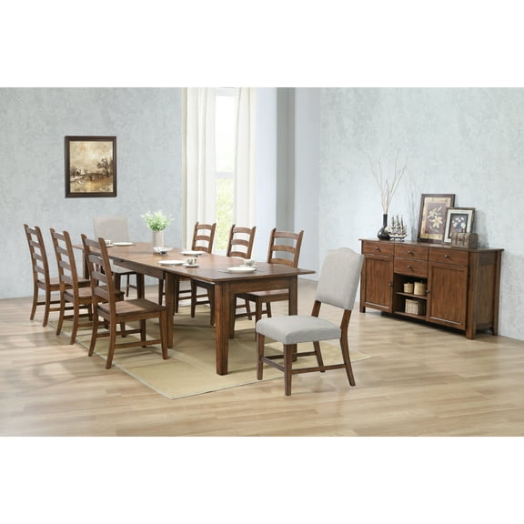 Extendable Dining Set - 12 Seater Table & Chair Set - Rectangular Buffet - Amish Brown Finish