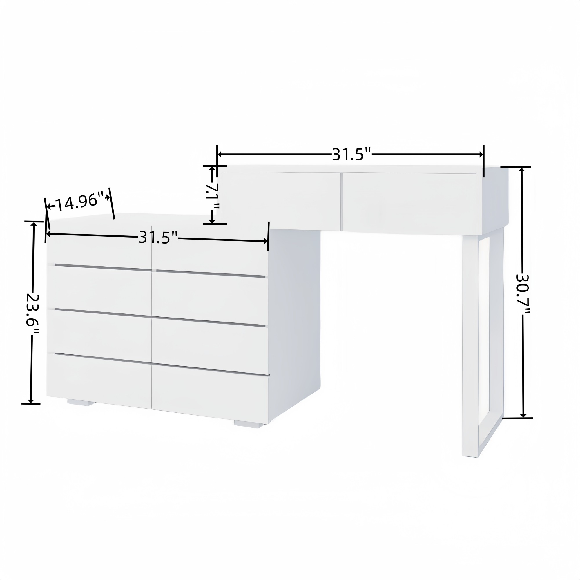 White Dresser for Bedroom,Extended Desktop 10 Drawer Dresser Storage Drawer,Chest of Drawer with Hidden Handle for Living Room,Closet,White02
