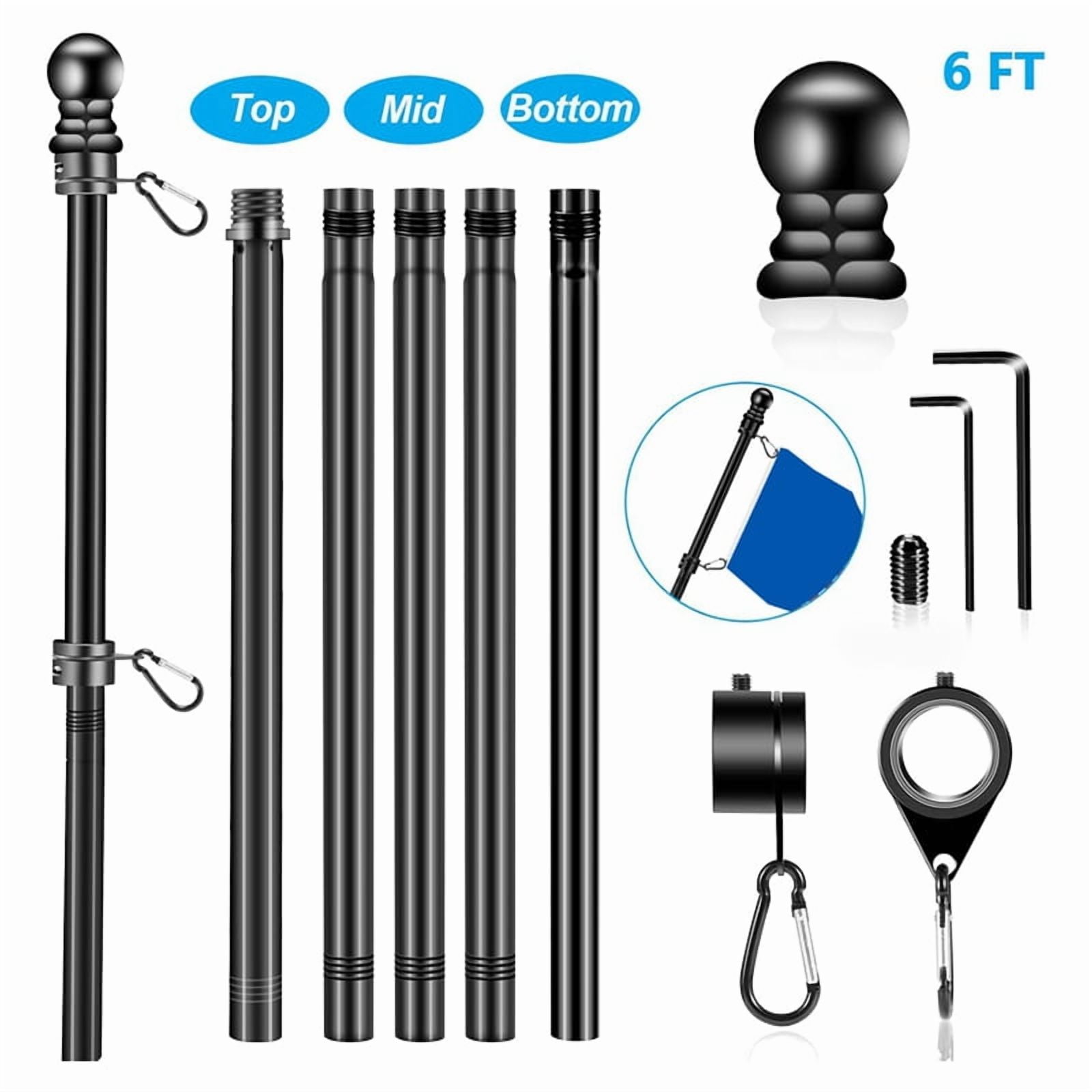 Flag Pole Set for House Porch, 6 FT Thickened Stainless Steel Wall Mount Flagpole Rotating Flagpole Rings No Bracket