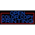 thumbnail image 1 of Blue Open Color Copy Printing With Red Border LED Neon Sign 13 x 32 - inches, Clear Edge Cut Acrylic Backing, with Dimmer - Bright and Premium built indoor Neon Sign for Computer & Electronics store., 1 of 7