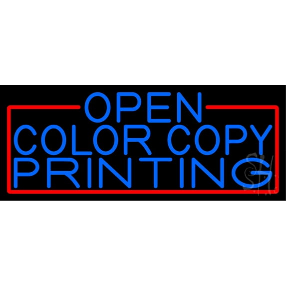 Blue Open Color Copy Printing With Red Border LED Neon Sign 13 x 32 - inches, Clear Edge Cut Acrylic Backing, with Dimmer - Bright and Premium built indoor Neon Sign for Computer & Electronics store.