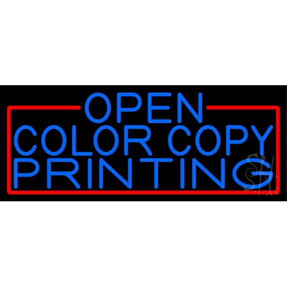 Blue Open Color Copy Printing With Red Border LED Neon Sign 10 x 24 - inches, Clear Edge Cut Acrylic Backing, with Dimmer - Bright and Premium built indoor Neon Sign for Computer & Electronics store.